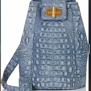 Brahmin Light Blue Crocodile-Embossed Backpack